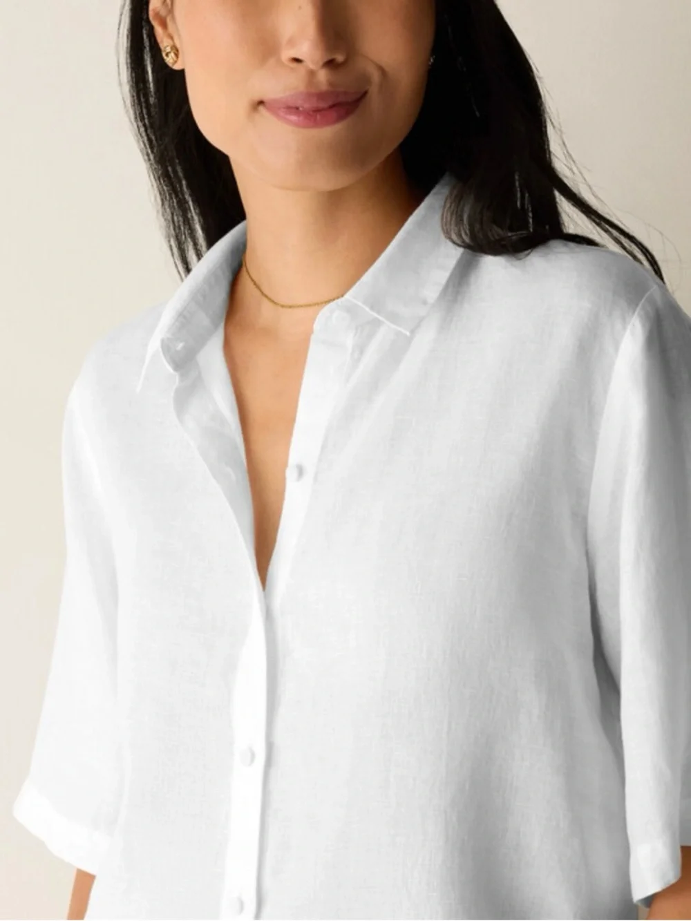 Eileen Fisher Classic Collar Elbow Sleeve Organic Linen Button-Up Shirt Size S - Picture 4 of 10